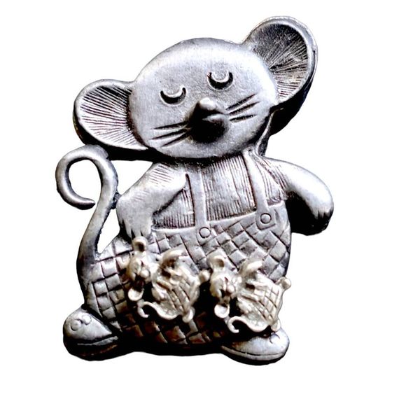 🔥Vintage Torino Pewter Mouse, Brooch, Earring, Necklace Set - Picture 1 of 5